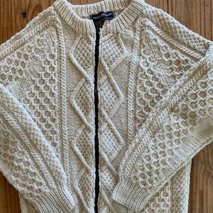 Vintage Cream Cable Knit Zip-Up Sweater